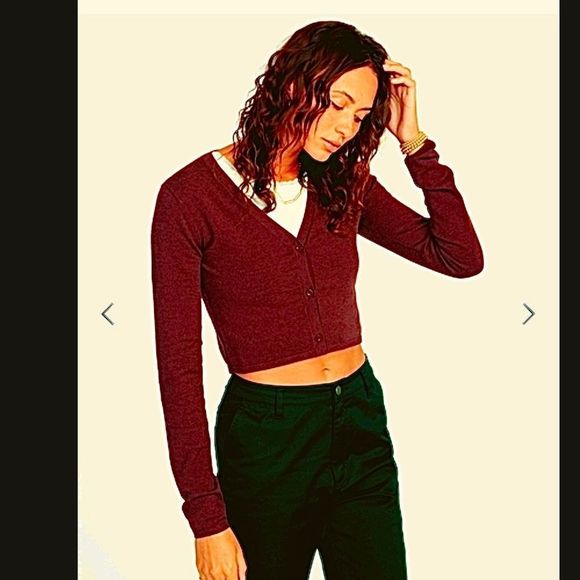 NWT Silvian Heach Deep Red Cropped Button Front Long Sleeve Cardigan Size XL - Picture 2 of 14